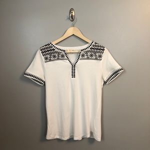 White and Navy Embroidered Top